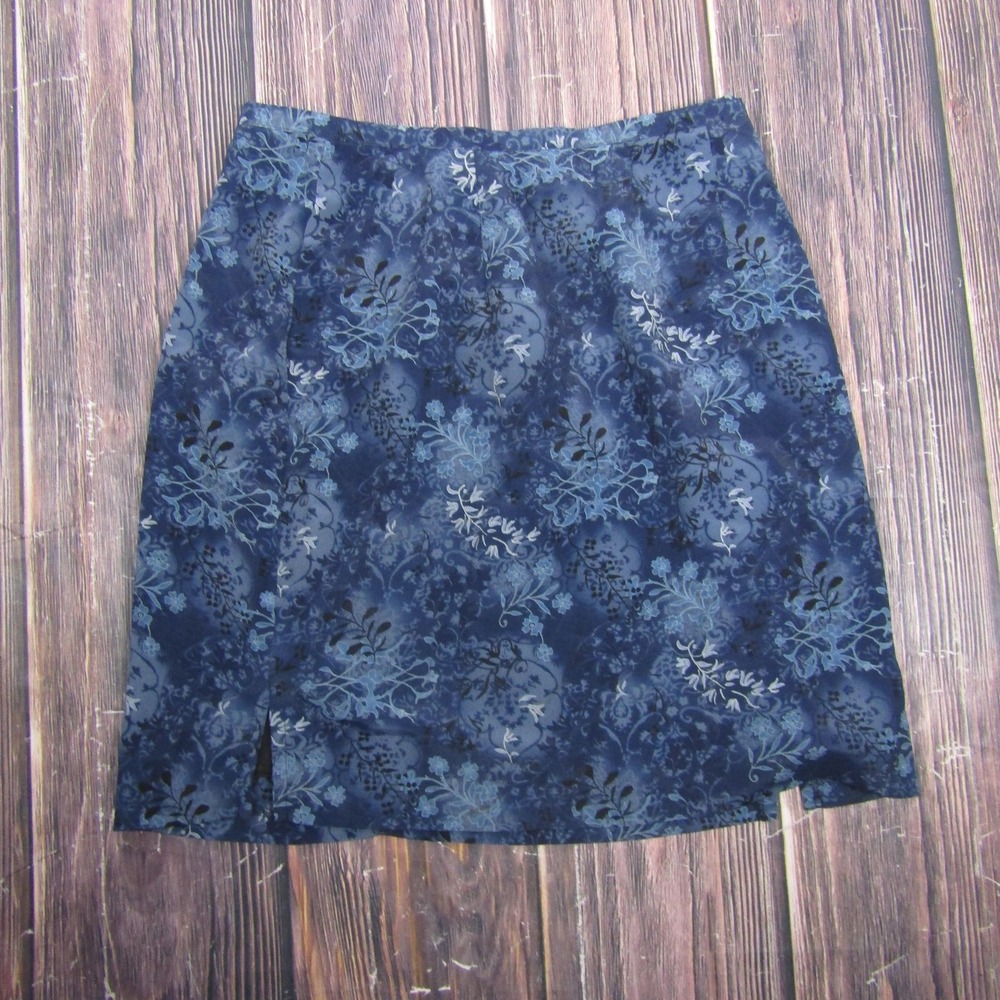 Vintage Casual Corner Skirt Womens 10 Blue‎ Floral Pencil Knee Length Lined USA